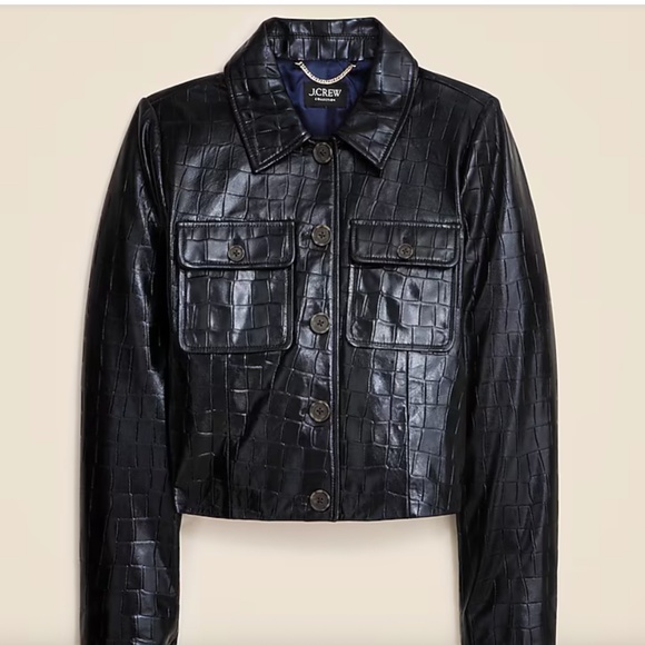 New! J. Crew Collection Lady Jacket in Croc-Embossed Black Leather - Picture 11 of 11